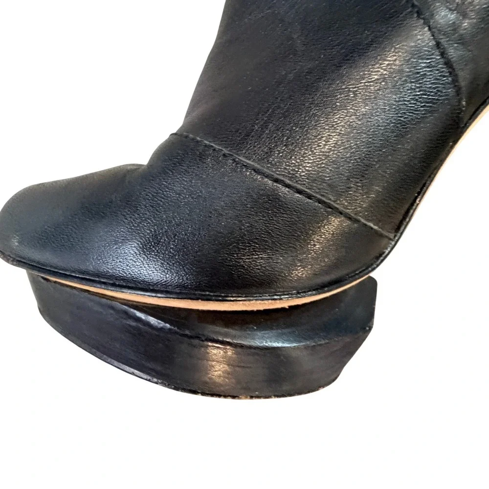 Velvet Angels OTK Leather Platform Boots High Heel Black‎ Women's EU 37 US 7